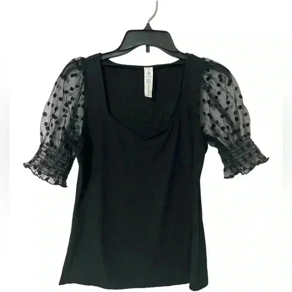 Verdusa Women's Sheer Dobby Mesh Puff Sleeve Square Neck Top - Picture 2 of 6